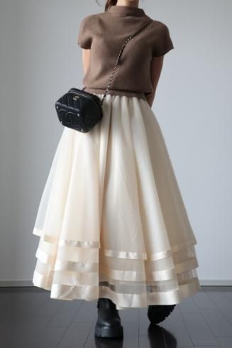 MAISELsatin piping layered tulle skirt / ivory