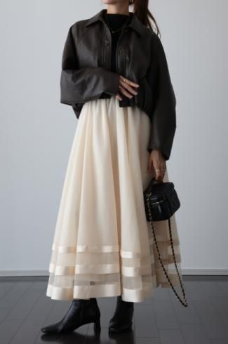 MAISELsatin piping layered tulle skirt / ivory