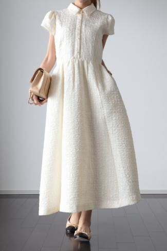 <img class='new_mark_img1' src='https://img.shop-pro.jp/img/new/icons14.gif' style='border:none;display:inline;margin:0px;padding:0px;width:auto;' />MAISELpuff sleeves half button crepe long dress / ivory