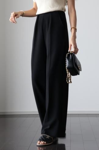 stretch wide slacks pants / black