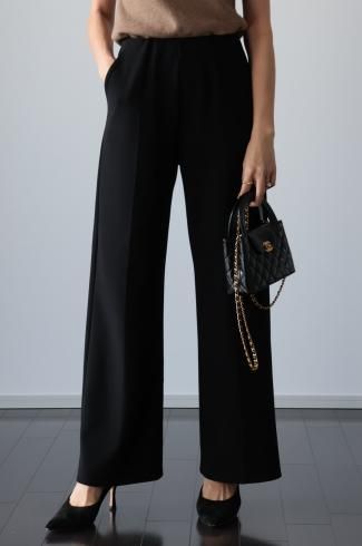 stretch wide slacks pants / black