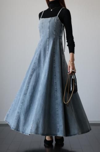 back shirring denim camisole dress / blue