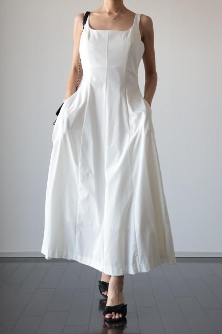 square neck sleeveless long dress / white - Madder vintage