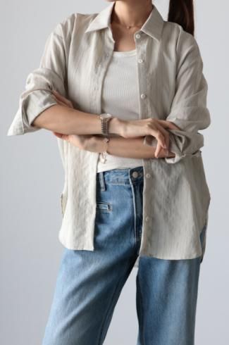 <img class='new_mark_img1' src='https://img.shop-pro.jp/img/new/icons14.gif' style='border:none;display:inline;margin:0px;padding:0px;width:auto;' />linen mix stripe shirt / khaki