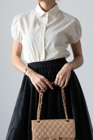 puff sleeves dots blouse / ivory