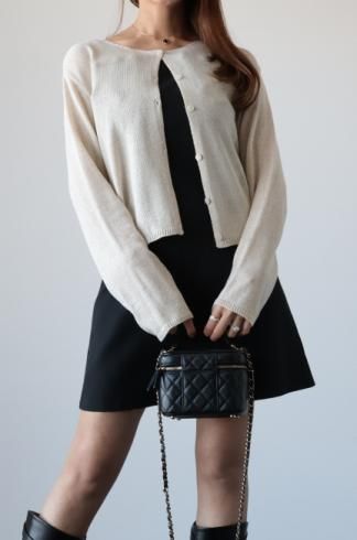 round neck linen mix knit cardigan / oatmeal