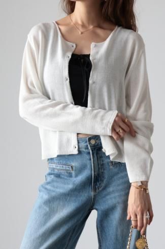round neck linen mix knit cardigan / ivory