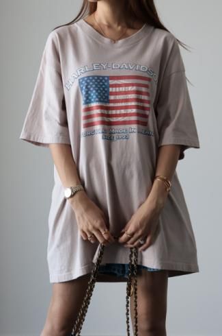 vintageHARLEYDAVIDSON / NY Buffalo HD original flag printed big silhouette tee