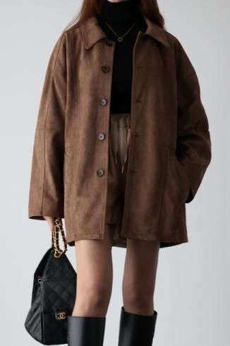 <img class='new_mark_img1' src='https://img.shop-pro.jp/img/new/icons14.gif' style='border:none;display:inline;margin:0px;padding:0px;width:auto;' />PRE-ORDERsingle breasted suede midi coat / brown