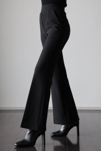PRE-ORDER high waist stretch flare slacks pants / black