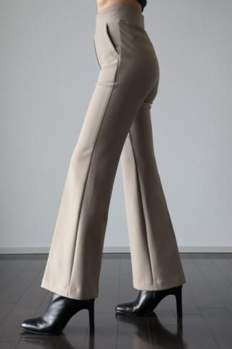 PRE-ORDER high waist stretch flare slacks pants / beige