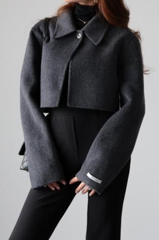 PRE-ORDER HAND MADE soutien collar wool crop coat / charcoal