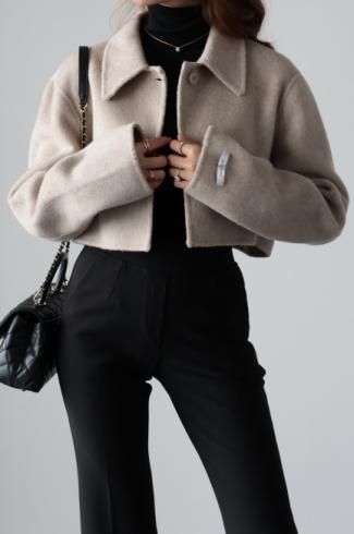 PRE-ORDER HAND MADE soutien collar wool crop coat / oatmeal