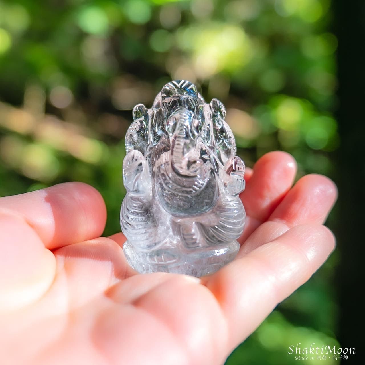 ガネーシャとねずみ置物水晶彫刻特大