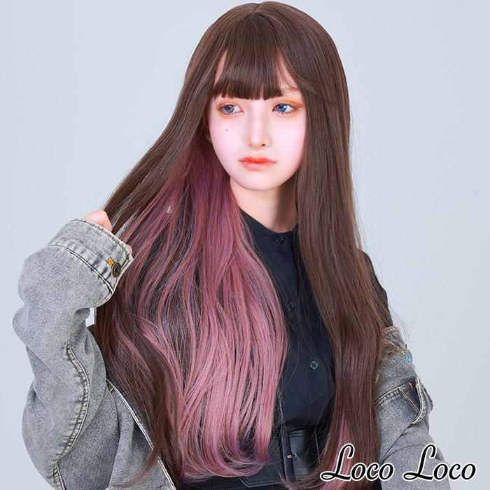 407 ダークブラウンインナーカラーブルー ミディアムヘアー フル