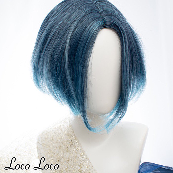 1350円 品質検査済 即納 ウィッグ ショート 自然 グラデーション ブルー ネイビー 青髪 男装 LocoLoco ロコロコ