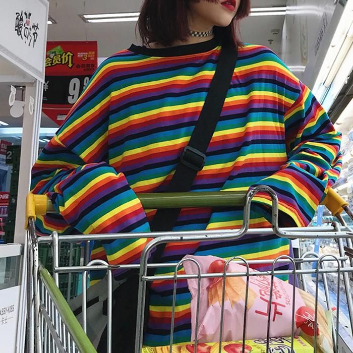 即納 レインボーtシャツ カラフル トップス 原宿系 ストリート カジュアル ゆめかわいい 闇かわ 地雷系 Locoloco 自然な付け心地のファッションウィッグの通信販売店 Locoloco ロコロコ