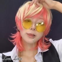 【即納】★コラボデザイン★ウィッグ ウルフカット ハイレイヤー グラデーションメッシュ ピンク ゴールド ツートン 男装 ボーイッシュ 原宿系 ファッション コスプレ 耐熱 LocoLoco ロコロコ