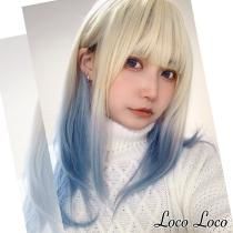 【即納】ウィッグ グラデーション ホワイトゴールド ライトブルー イエロー 金 青 ウルフ ロングレイヤー 原宿系 個性派 オシャレ ファッション コスプレ 耐熱 LocoLoco ロコロコ