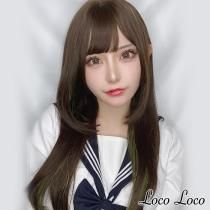 【即納】ウィッグ ダークブラウン カーキグリーンメッシュ 姫カット イヤリングカラー ロングレイヤー 原宿系 個性派 オシャレ ファッション コスプレ 耐熱 LocoLoco ロコロコ
