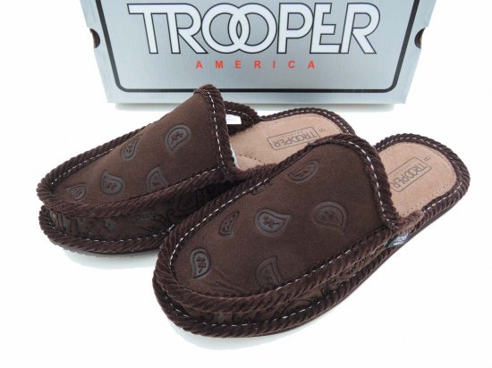 <img class='new_mark_img1' src='https://img.shop-pro.jp/img/new/icons15.gif' style='border:none;display:inline;margin:0px;padding:0px;width:auto;' />TROOPER SHOES AMERICA HOUSE SANDAL サンダル NEWBUCK BROWN ブラウン Faux Fur Paisley フォックスファーペイズリー