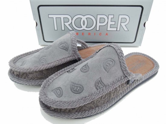 <img class='new_mark_img1' src='https://img.shop-pro.jp/img/new/icons15.gif' style='border:none;display:inline;margin:0px;padding:0px;width:auto;' />TROOPER SHOES AMERICA HOUSE SANDAL サンダル NEWBUCK GREY グレー Faux Fur Paisley フォックスファーペイズリー