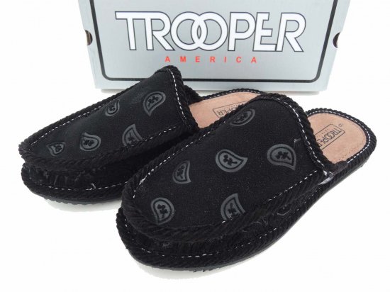 <img class='new_mark_img1' src='https://img.shop-pro.jp/img/new/icons15.gif' style='border:none;display:inline;margin:0px;padding:0px;width:auto;' />TROOPER SHOES AMERICA HOUSE SANDAL サンダル NEWBUCK BLACK ブラック Faux Fur Paisley フォックスファーペイズリー