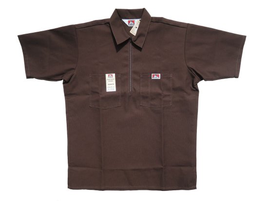 BEN DAVIS ベンデイビス　Short Sleeved Solid 1/2 ZIP ハーフジップワークシャツ　Brown
