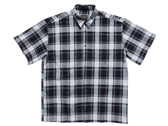 GARCIA SIGNATURE HATS Button-up Flannel Short Sleeve Shirt Navy x Grey