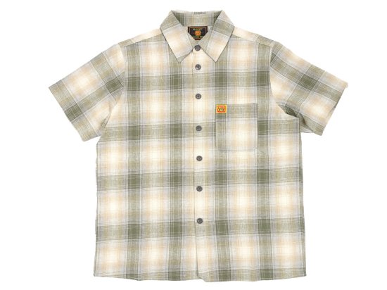 FB COUNTY Short Sleeve Checker Flannel Shirt  Olive/White