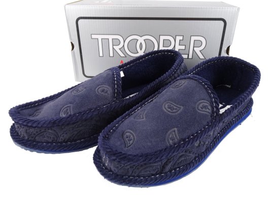 <img class='new_mark_img1' src='https://img.shop-pro.jp/img/new/icons8.gif' style='border:none;display:inline;margin:0px;padding:0px;width:auto;' />TROOPER SHOES AMERICA HOUSE SHOES ハウスシューズ NEWBUCK NAVY ネイビー Faux Fur Paisley フォックスファーペイズリー