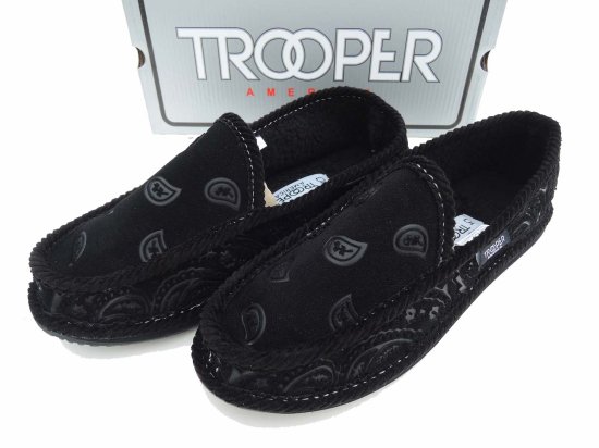 <img class='new_mark_img1' src='https://img.shop-pro.jp/img/new/icons8.gif' style='border:none;display:inline;margin:0px;padding:0px;width:auto;' />TROOPER SHOES AMERICA HOUSE SHOES ハウスシューズ NEWBUCK BLACK ブラック Faux Fur Paisley フォックスファーペイズリー