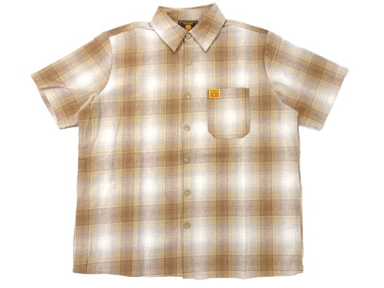 <img class='new_mark_img1' src='https://img.shop-pro.jp/img/new/icons8.gif' style='border:none;display:inline;margin:0px;padding:0px;width:auto;' />FB COUNTY Short Sleeve Checker Flannel Shirt  Tan/White