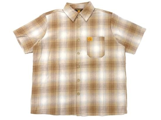 FB COUNTY Short Sleeve Checker Flannel Shirt  Tan/White