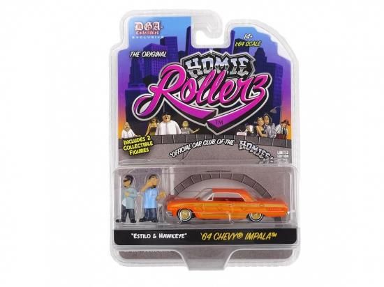 <img class='new_mark_img1' src='https://img.shop-pro.jp/img/new/icons8.gif' style='border:none;display:inline;margin:0px;padding:0px;width:auto;' />Homie Rollerz 1:64 Diecast 1964 Chevy Impala SS Hard Top w/ Estilo & Hawkeye