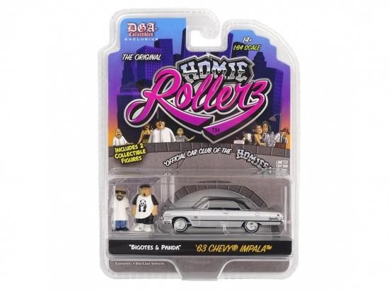 <img class='new_mark_img1' src='https://img.shop-pro.jp/img/new/icons8.gif' style='border:none;display:inline;margin:0px;padding:0px;width:auto;' />Homie Rollerz 1:64 Diecast 1963 Chevy Impala SS Hard Top w/ Bigotes & Panda