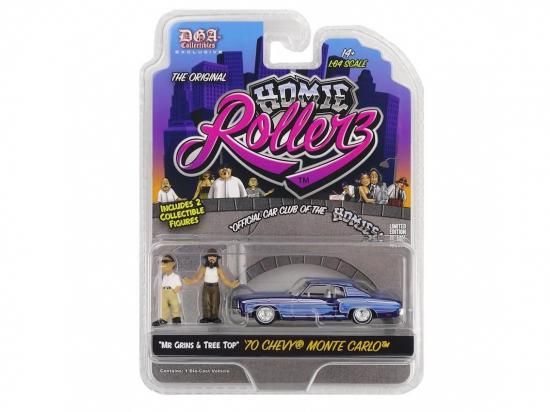 <img class='new_mark_img1' src='https://img.shop-pro.jp/img/new/icons8.gif' style='border:none;display:inline;margin:0px;padding:0px;width:auto;' />Homie Rollerz 1:64 Diecast 1970 Chevy Monte Carlo w/ Mr. Grins & Tree Top

