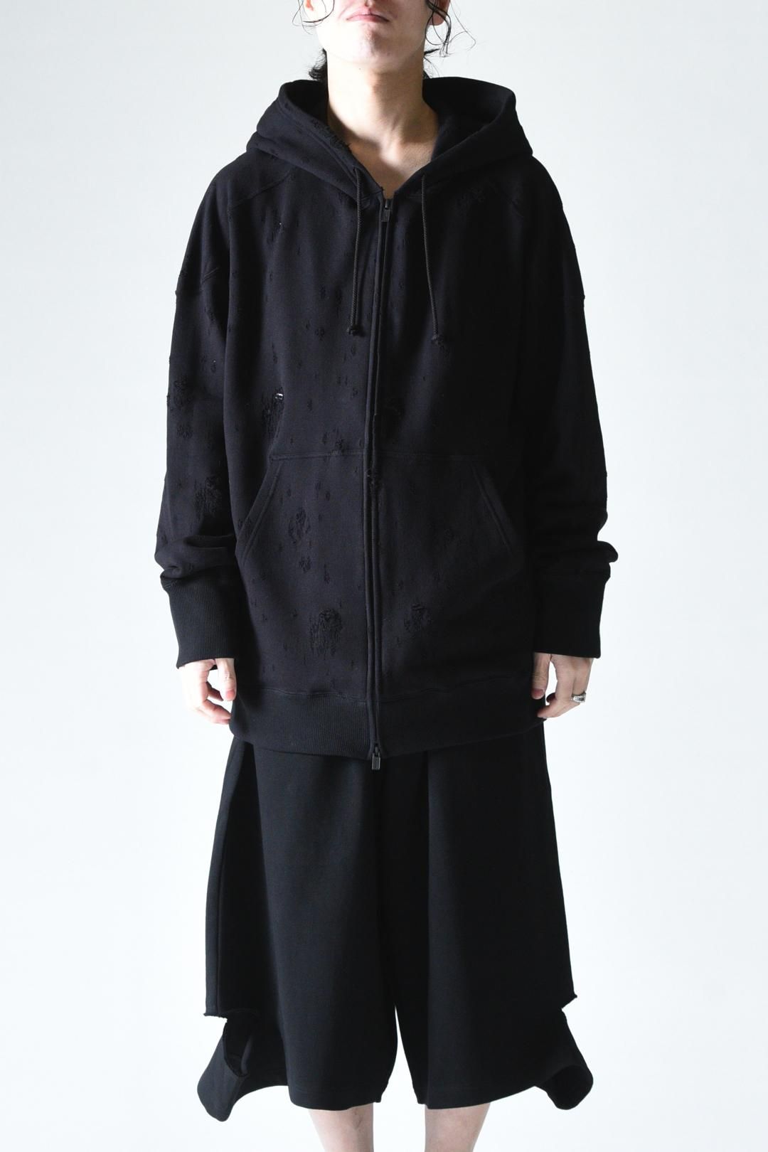 【ダメージ加工】ヨウジヤマモトプールオム ジップフーディ yohji yamamoto - pour homme | 肩きりかえZIPフーディー