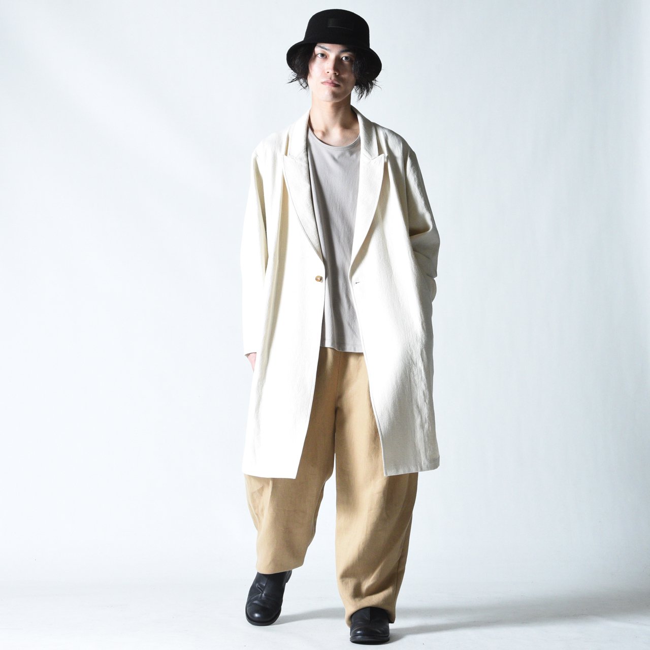 Riu✨ホワイトロングコート Collarless side belt coat+apple-en.jp