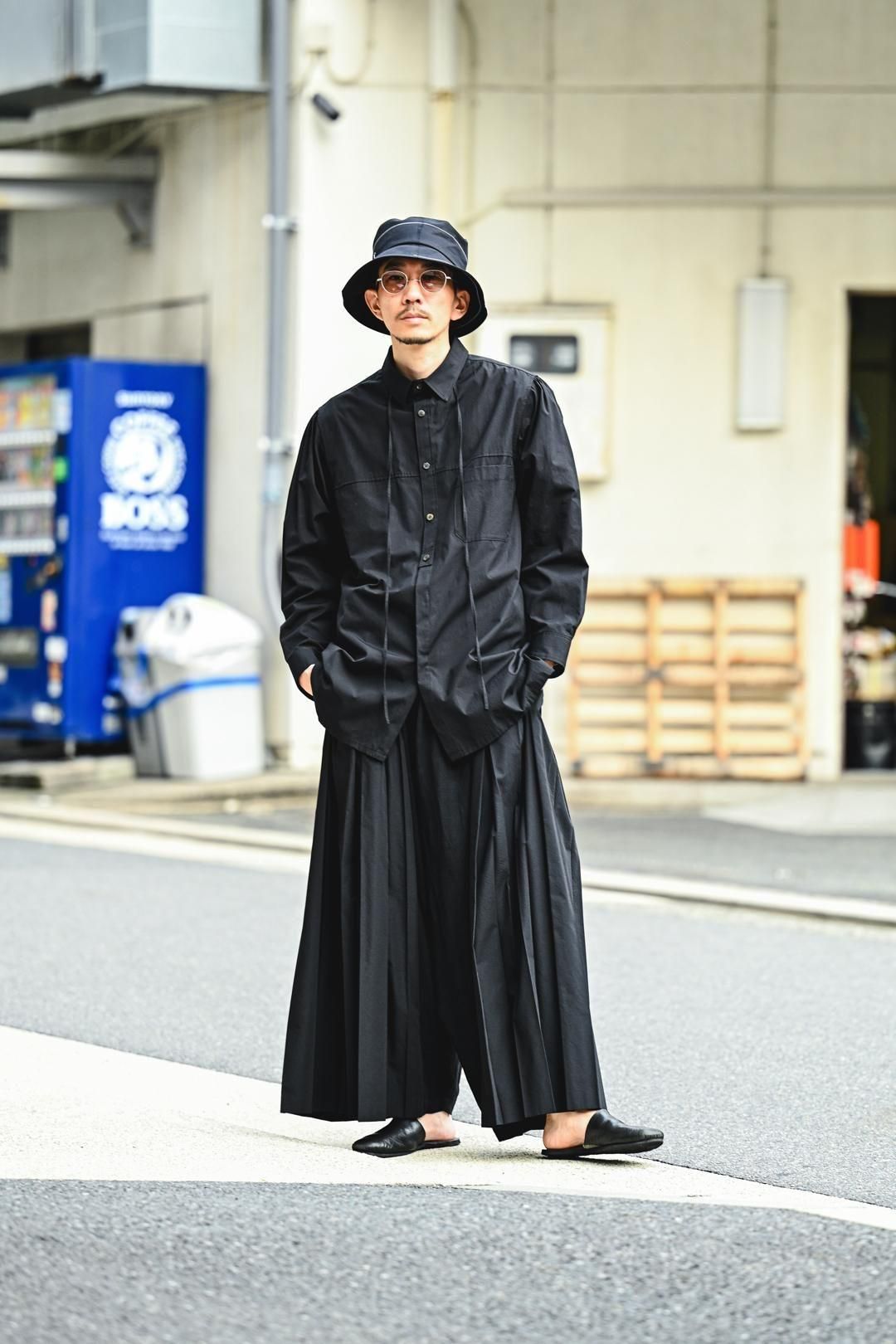 Y's for men COTTON BROADCLOTH PANEL SHIRT WITH COLLAR CORD DETAIL