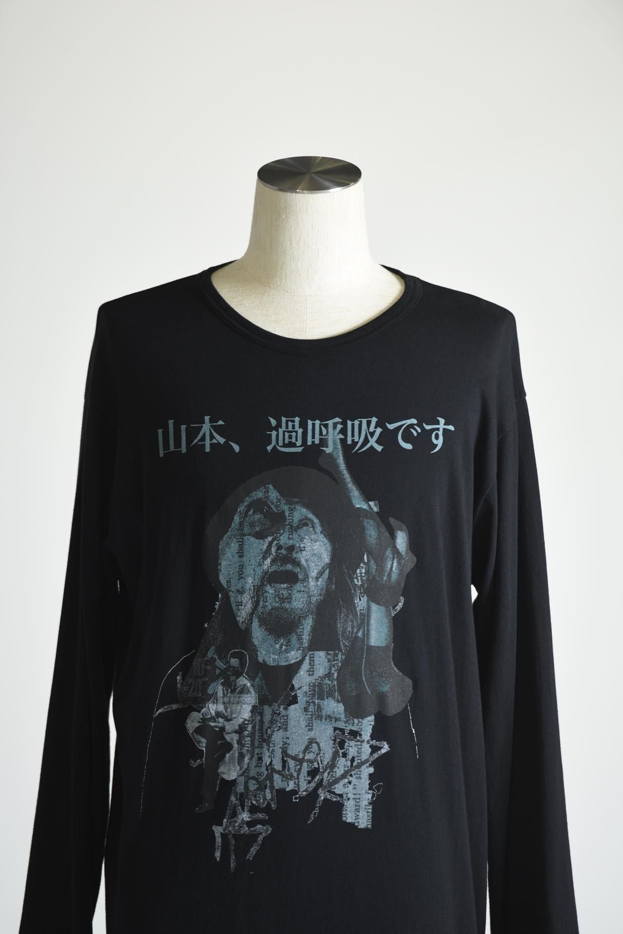 yohji yamamoto ロンT yohji yamamoto]SINGLE JERSEY PRINT LONG SLEEVE B/BLACK(HP