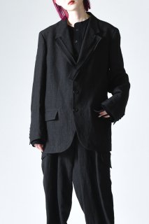 Y's for men 40 LINEN 3-BUTTONS JACKET WITH DECORATIVE CLOTH black