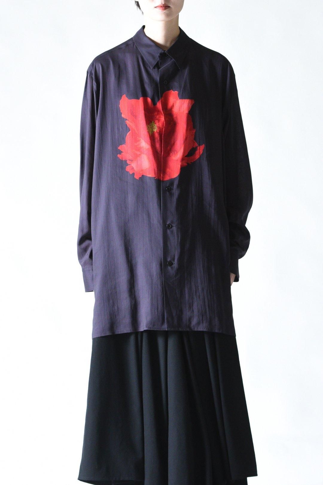 Y's for men DEEP BLACK BIG SHIRT WITH LARGE RED FLOWER - Ka na ta