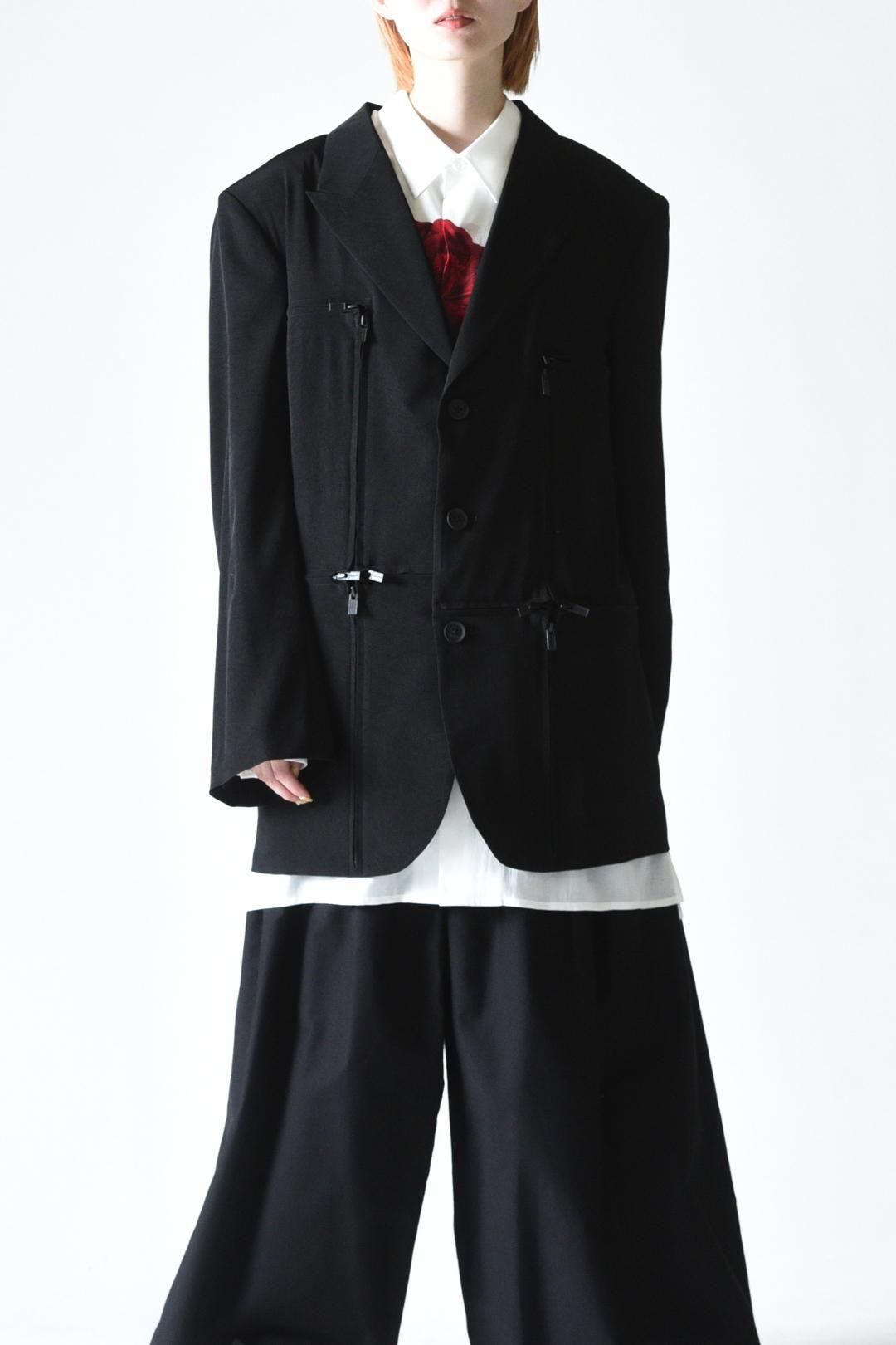 ヨウジヤマモトプールオム 23ssトリアセテートジャケットHS-J06-500 Yohji Yamamoto POUR HOMME トリアセテートタキシードファスナー