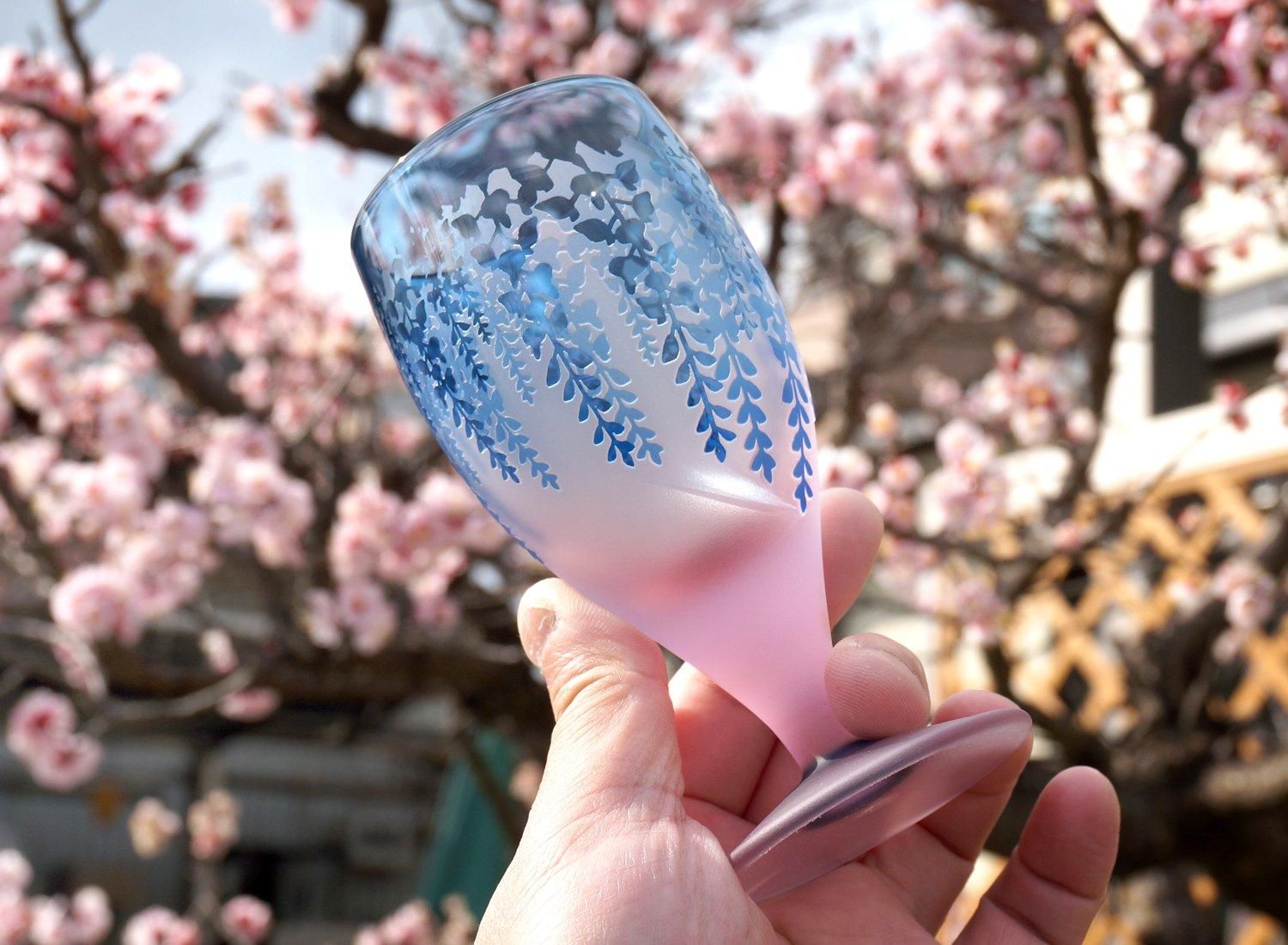 瓶藤【藤の花彫刻ビアグラス | インディゴ×ピンク】 - crafterior