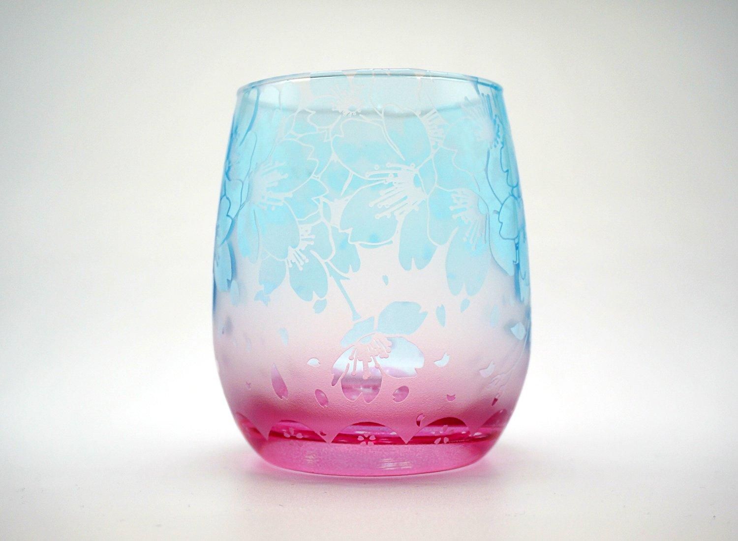 春乃遠霞【藤銀朱/紅菖蒲】 | 桜と花びらロックグラス - crafterior