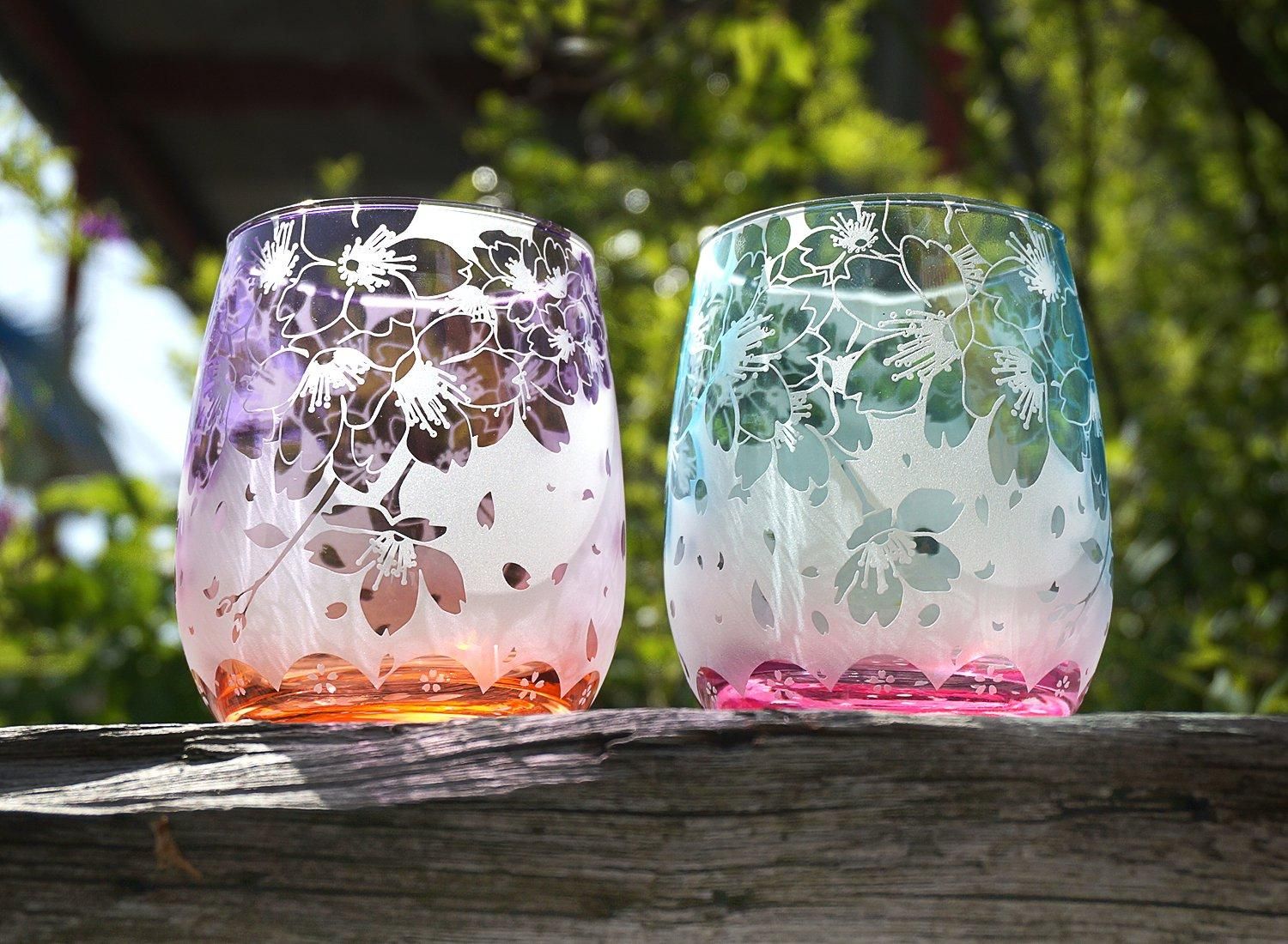 春乃遠霞【藤銀朱/紅菖蒲】 | 桜と花びらロックグラス - crafterior