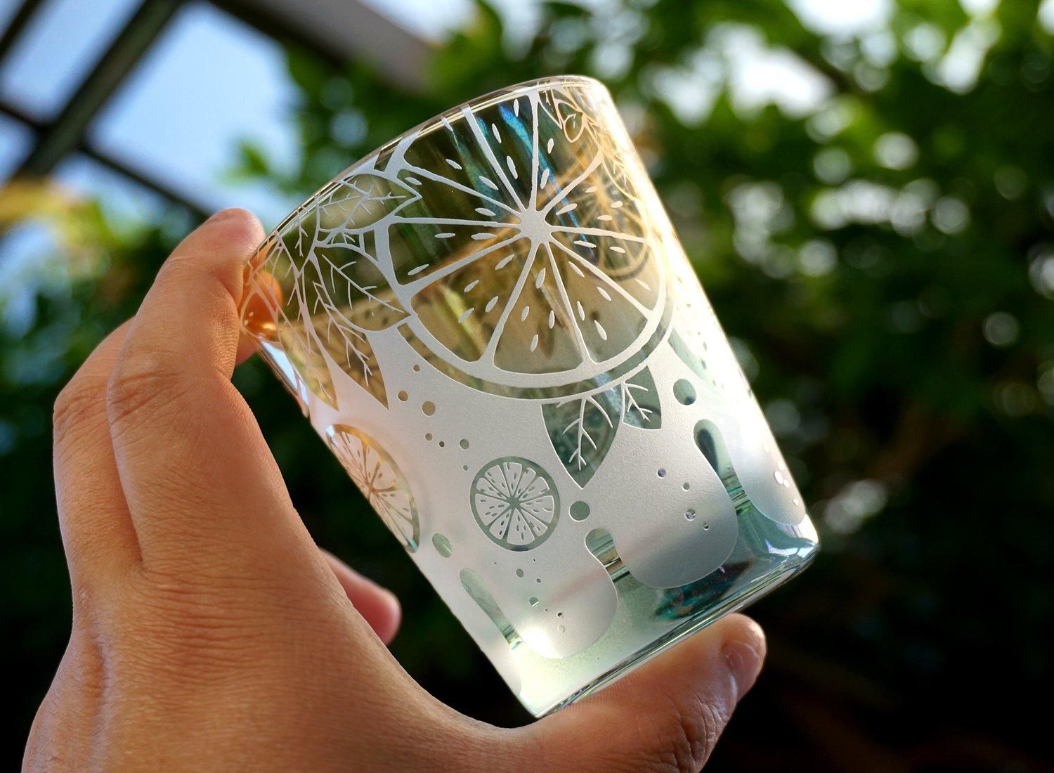 citrus ガラスアート WEB受注生産限定 新品未使用 レモネライムグラス【Citrus】 | シャボングラス 彫刻 グラス