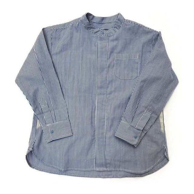 【solbois】 B3010601-5 Stripe Band Collar Shirt 100-120cm (Blue) / ソルボワ ストライプバンドカラーシャツ (ブルー)