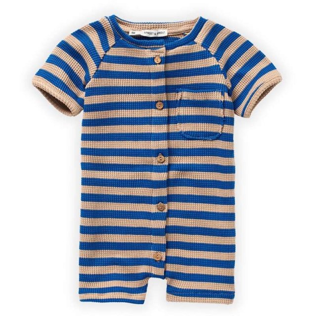 【SPROET&SPROUT】 S23-722 Knitted Stripe Rompers 12M (Blue/Beige) / スプロート＆スプラウト ストライプロンパース (ブルー/ベージュ)